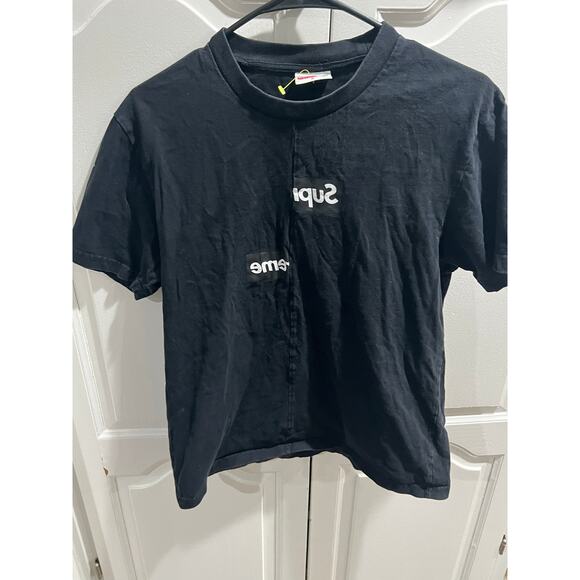 supreme split box logo tee Supreme CDG Split Box Logo Tee 黒 L